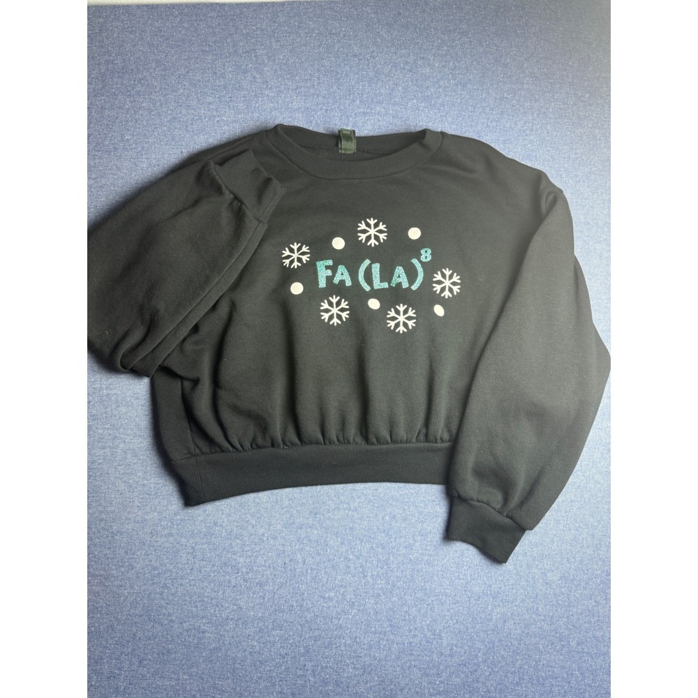 Wild Fable Womens XXL Black Christmas Fa La2 Snowflake Cropped Sweatshirt Fleece